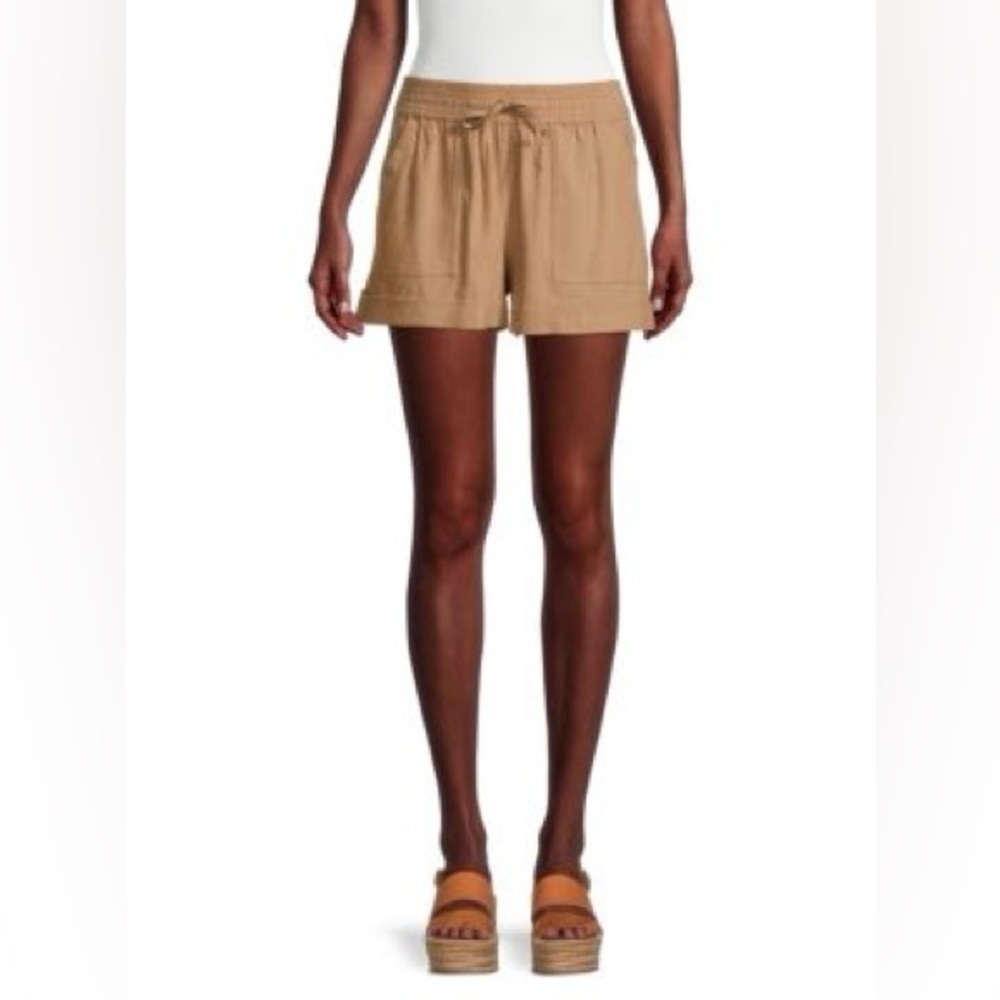 Alice & Olivia Sam Linen Blend Patch Pocket Khaki Tie Waist Shorts Large